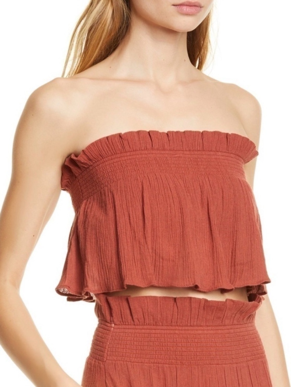 Free People 'Sea Breeze' Strapless Crop Top in Spice